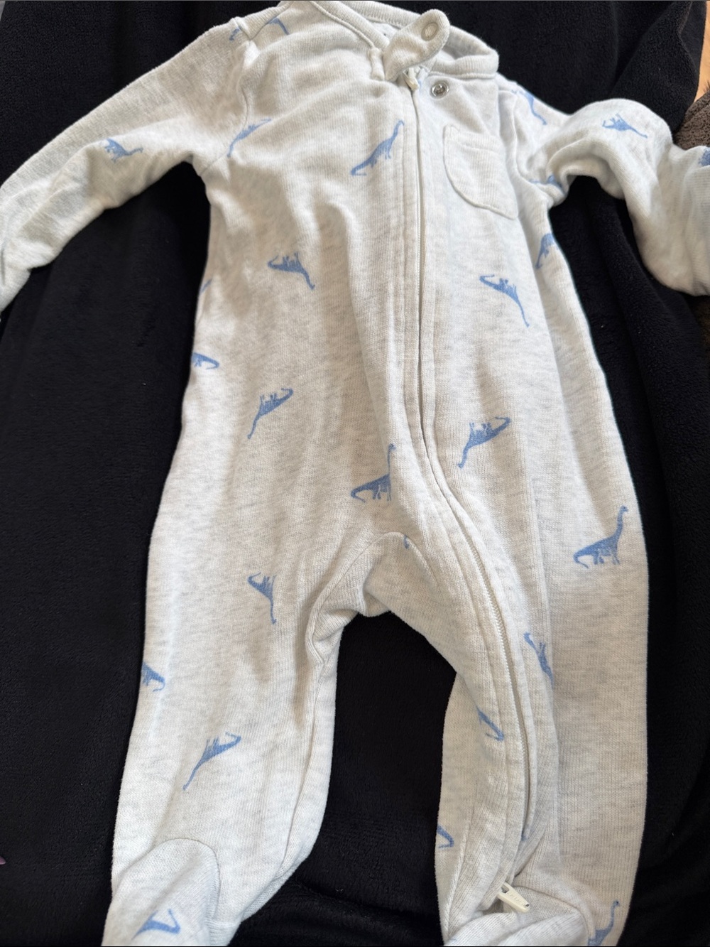 Carter's Light Gray Footed One-Piece with Blue Dino Print